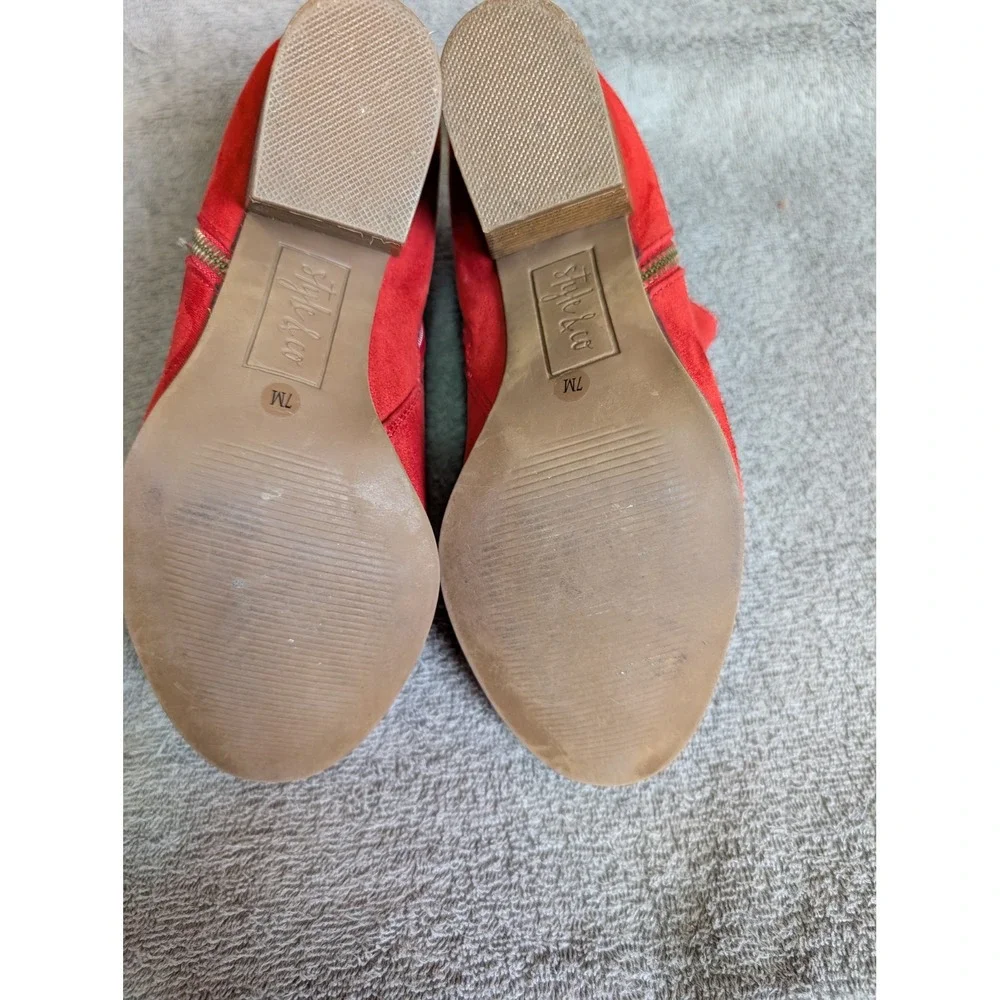 Style & Co Womens Red Suede‎ Ankle Booties Block Heel Size 7M